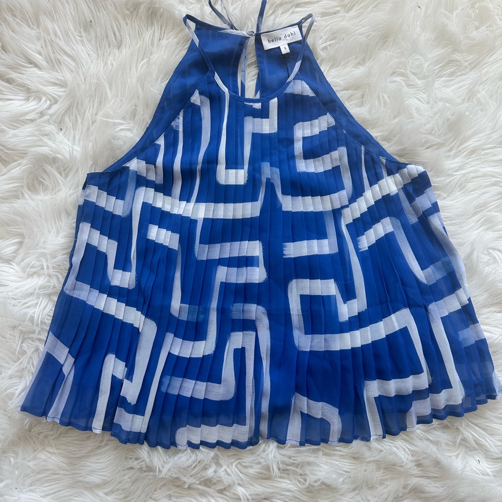 Bella Dahl Pleated Halter Top - Coastal Line Print Small